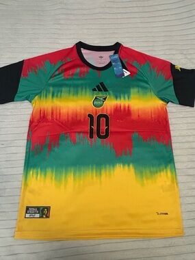 adidas Multicolor Jamaica #10 Soccer Jersey - Red Green Yellow Black
